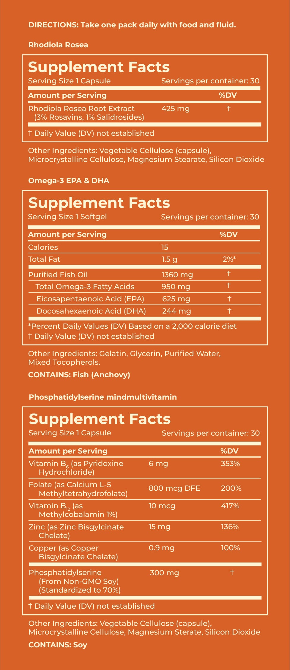 Goldmind Focus Supplement Facts and directions panel