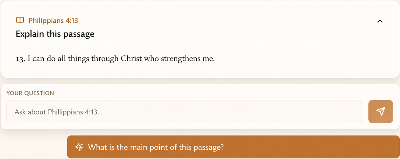 Passage Lens question interface for a selected verse